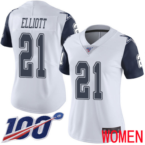 Women Dallas Cowboys Limited White Ezekiel Elliott #21 100th Season Rush Vapor Untouchable NFL Jersey->women nfl jersey->Women Jersey